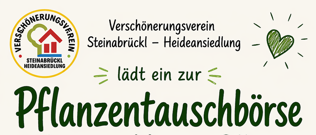Plakat für einen Pflanzentausch und Sommerblumenpflanzen. Bringen Sie eine Pflanze mit und tauschen Sie sie gegen eine neue ein. Samstag, 9. Mai 2026, von 9-12 Uhr im RadlerRast Steinabrückl.