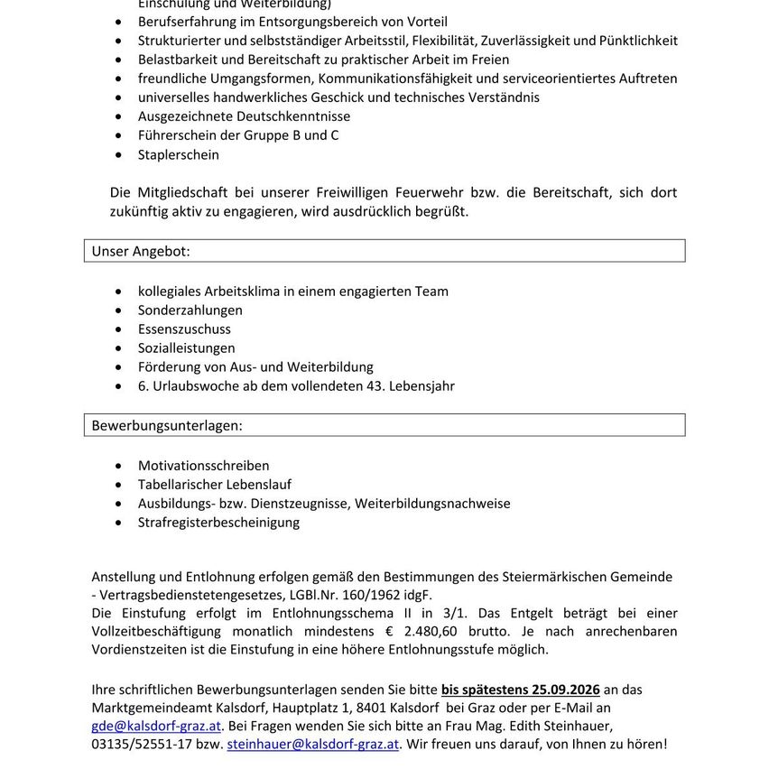 A document detailing job requirements and benefits for a volunteer firefighter position, including team environment, benefits, and application instructions.