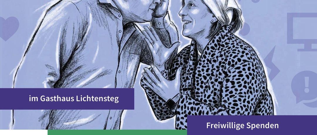 Plakat für eine Theaterveranstaltung mit dem Titel 'Wein für Ein Luter'. Es zeigt ein Paar, das in einem Gasthaus Lichtensteg spricht. Termine und Uhrzeiten für die Veranstaltungen sind angegeben. Logos von Sponsoren werden angezeigt.