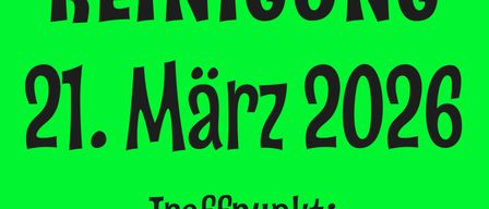 Grünes Plakat mit fetter schwarzer Schrift. Veranstaltung: Flur-Reinigung. Datum: 21. März 2026. Treffpunkt: Gemeindeamt um 10:00 Uhr. Veranstalter: Verschonerungsverein Gabiltz. Kontakt: vvgabiltz@gmail.com, www.facebook.com/vvgabiltz.