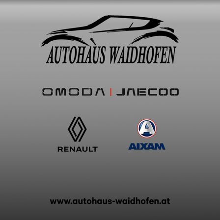 Das Bild zeigt Logos für Autohaus Waidhofen, Omoda, Jaecoo, Renault und Aixam. Unter den Logos befindet sich die Website-Adresse www.autohaus-waidhofen.at.