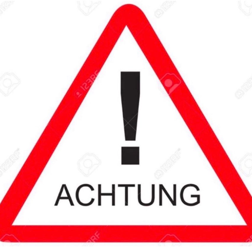 A red triangular warning sign with an exclamation mark in the center and the word 'ACHTUNG' written below it. It is on a white background.