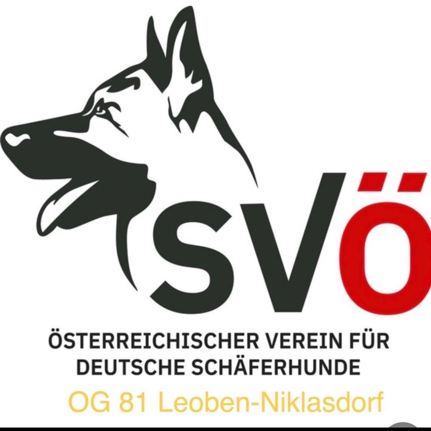Logo of the Austrian Association for German Shepherd Dogs, featuring a stylized black and white dog head with the letters 'SV' in bold black and red. Below, the text reads 'Osterreichischer Verein fur Deutsche Schaferhunde'.