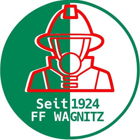 Das Logo der Feuerwehr Wagnitz zeigt den Helm eines Feuerwehrmanns mit Maske, gegründet im Jahr 1924.