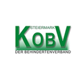 Das Logo für KOBV, einen Behindertenverband in der Steiermark, zeigt grünen Text auf weißem Hintergrund. Die Buchstaben KOBV sind groß und fett, mit dem Wort Stiermark darüber. Darunter steht der Satz 'Der Behindertenverband'.