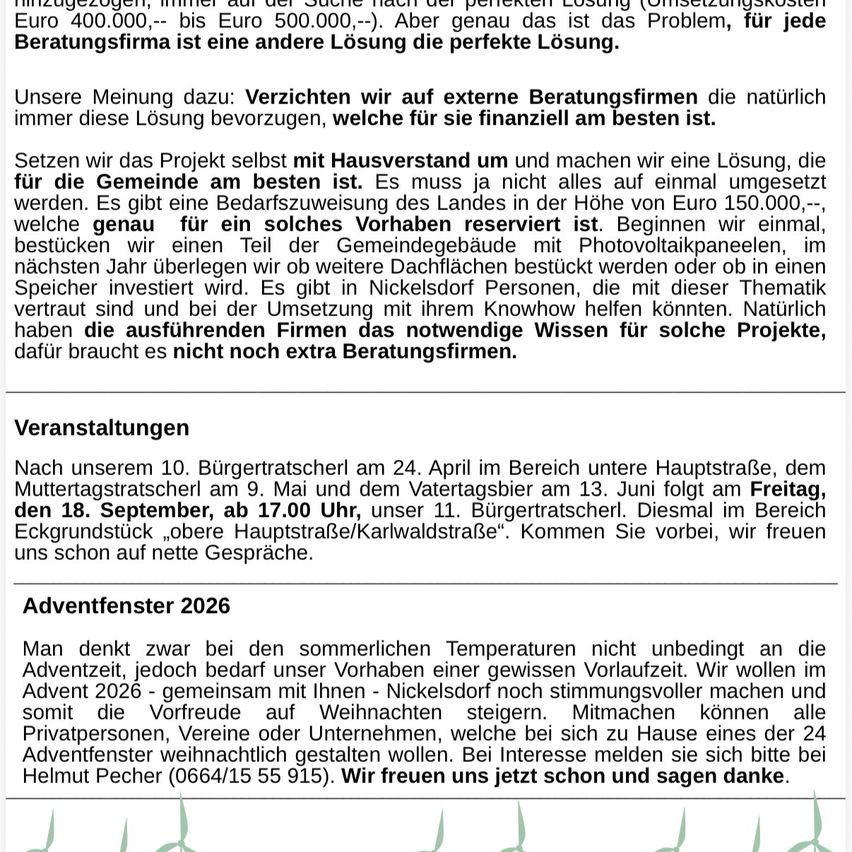 Ein Dokument, das die Vorteile der Nutzung lokaler Firmen für ein Projekt gegenüber externen Beratungsfirmen diskutiert, einschließlich Vorteile für die Gemeinschaft und Kosteneinsparungen. Es erwähnt auch eine Budgetzuweisung von 150.000 Euro für das Projekt und eine bevorstehende Stadtratssitzung.