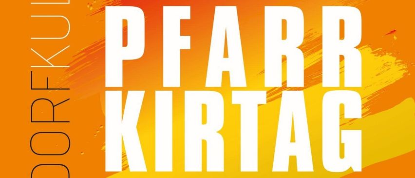 Das Plakat bewirbt den 39. Absorvier Pfarr Kirtag, der vom 5. bis 7. September 2025 stattfinden wird. Veranstaltungen finden freitags um 18:30 Uhr, samstags um 15:00 Uhr und sonntags um 10:00 Uhr statt. Eröffnung und Ausstellung im Pfarrkultursaal in Absorvier. Die Veranstaltung findet im Pfarrgarten statt.