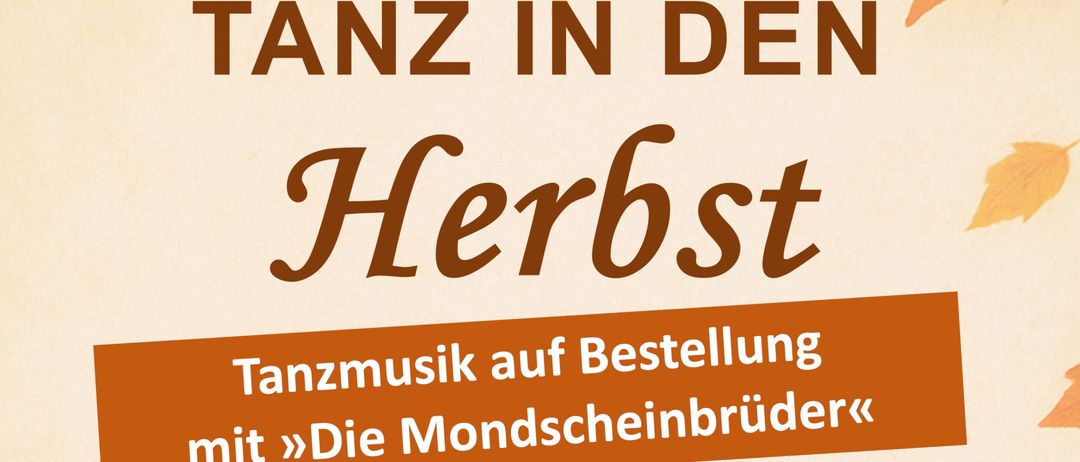 Plakat für das Herbst Tanzmusik-Event. Es zeigt zwei Männer in weißen Hüten, einer mit einer Medaille. Die Veranstaltung findet am 3. Oktober im WeinKulturHaus Bildein statt. Der Eintritt ist frei.