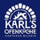 Gasthaus Bildein-Logo. Das Logo für Karl's Ofenkuche Gasthaus Bildein, mit einer weißen Flamme in einem runden Steinofen auf blauem Hintergrund. Der Text ist weiß und enthält den Markennamen und den Standort.