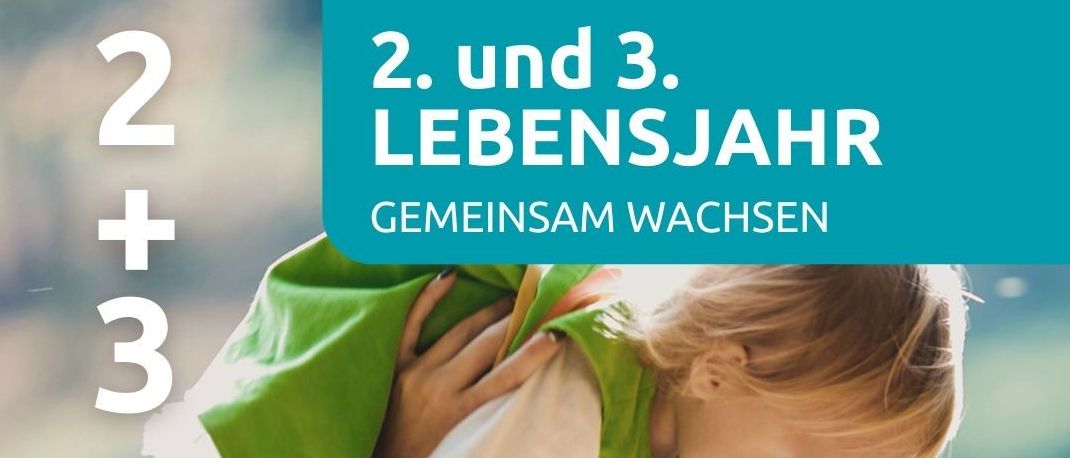 Eine Werbung für ein Elternprogramm für Kinder im Alter von 2 und 3 Jahren, mit einem Kind, das gehalten wird, und einer Reihe von Terminen und Orten für kommende Veranstaltungen aufgelistet.