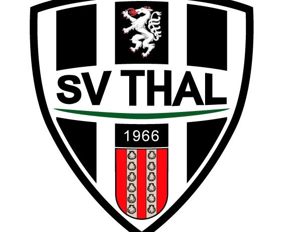 Das Logo von SV Thal, gegründet 1966, zeigt ein Wappen mit schwarzen und weißen Streifen, einem weißen Löwen in der Mitte und dem Gründungsjahr darunter.