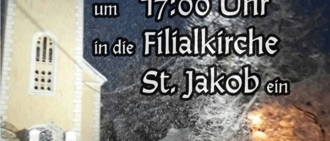 Am 24. Dezember um 17:00 Uhr findet in der Filialkirche St. Jakob eine Familienmette statt. Die Messe wird musikalisch vom Kinderchor unserer Filialkirche gestaltet.
