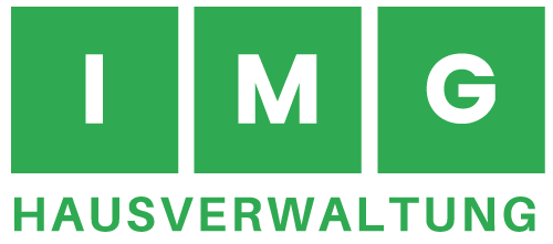 Das Bild zeigt die Buchstaben 'I', 'M' und 'G' in weiß auf grünem Hintergrund, gefolgt vom Wort 'HAUSVERWALTUNG' in grün auf schwarzem Hintergrund.
