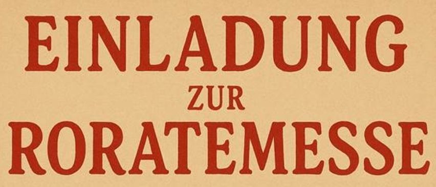 Plakat für Roratemesse-Veranstaltung am 10.12.2025 um 06:00 Uhr in der Kirche, gefolgt von Frühstück im Kulturhaus. Eine beleuchtete Laterne ist abgebildet.