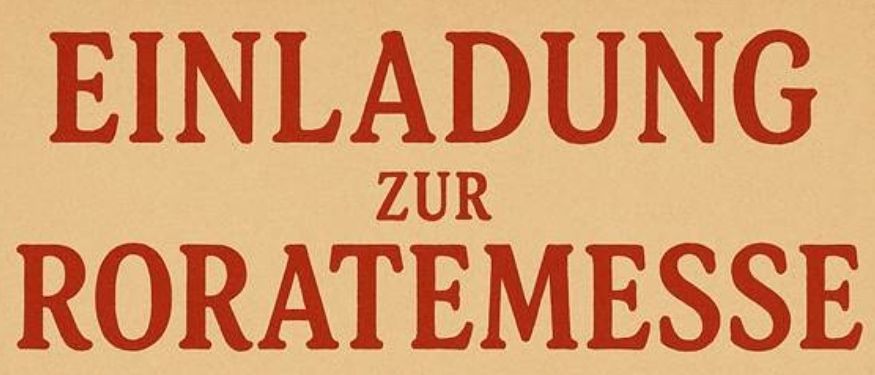 Plakat für Roratemesse-Veranstaltung am 10.12.2025 um 06:00 Uhr in der Kirche, gefolgt von Frühstück im Kulturhaus. Eine beleuchtete Laterne ist abgebildet.
