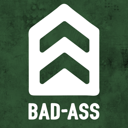 Das 'BAD-ASS' Logo zeigt ein stilisiertes Haus-Symbol mit einem Chevron-Design auf grünem Hintergrund.