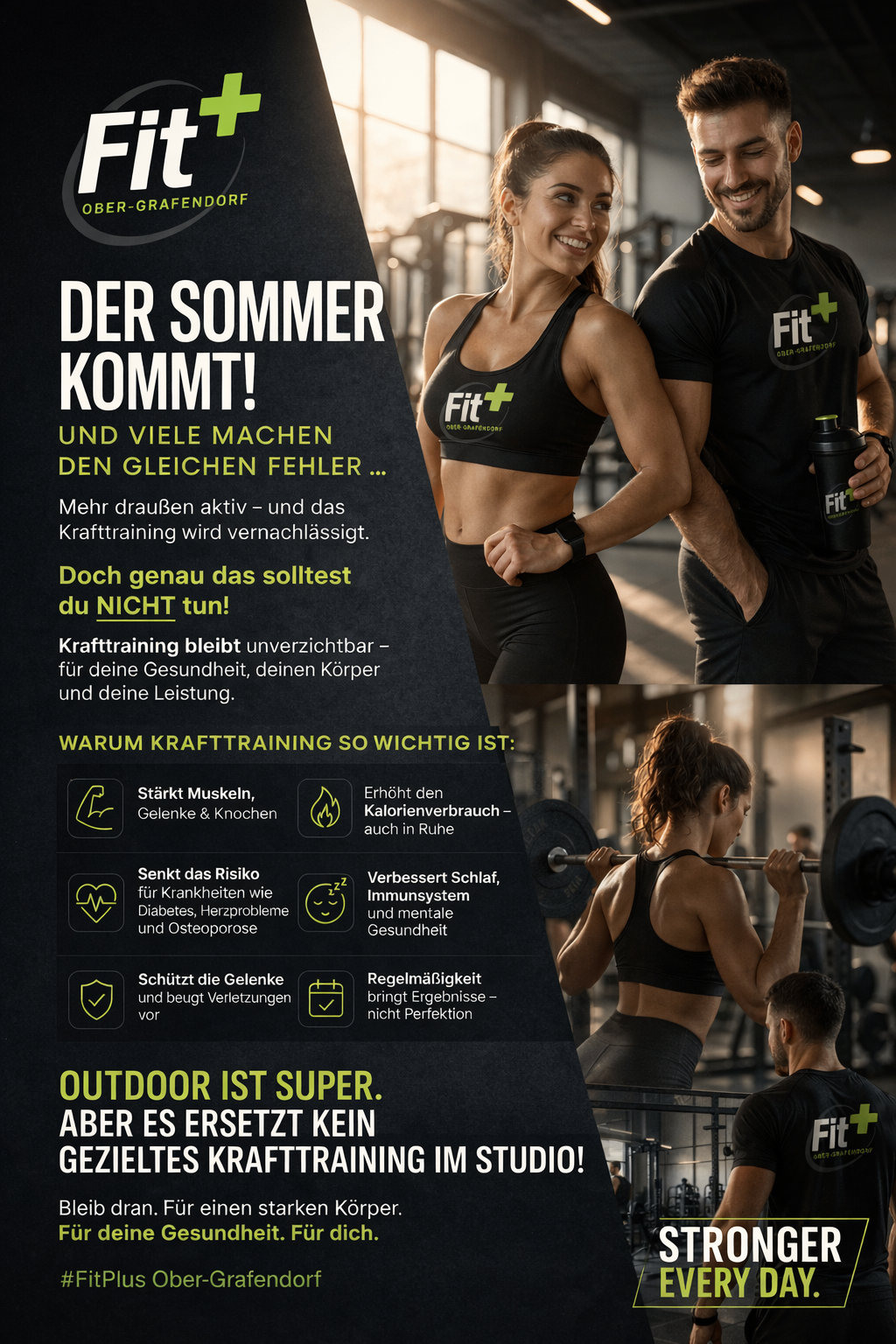 Summer is coming! Many people make the same mistake: being active outdoors and neglecting strength training. Strength training is crucial for health, joints, muscles, and bones, as well as calorie burning, sleep, and mental health. Outdoor activities are great, but they don't replace strength training.