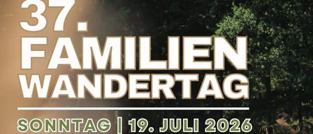 Poster for a family hiking event on July 19, 2026. Starts at 7:00 AM and ends at 11:00 AM. Short route is about 7 km, long route is about 11 km. Food stations available.