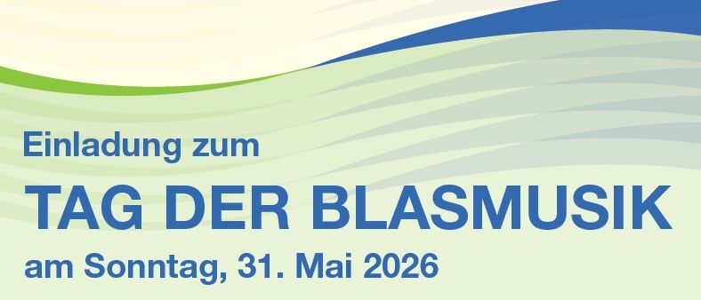 Einladung zum Tag der Blasmusik am Sonntag, 31. Mai 2026 vom Musikverein Absdor. Es zeigt Logos, ein Wappen und Noten.