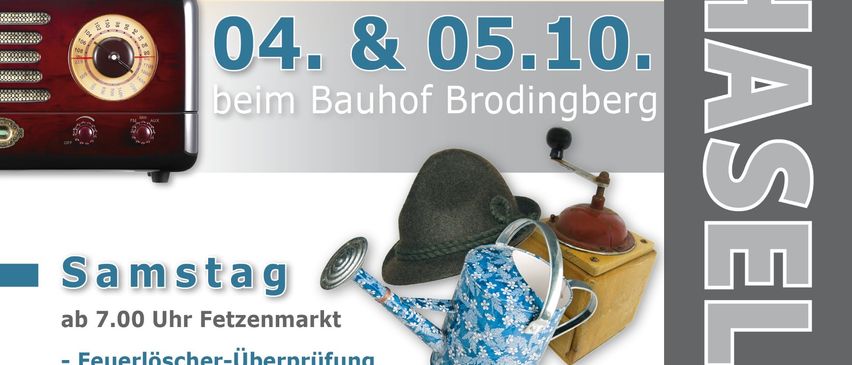 Fetzmarkt am Broedingberg-Gebäude am 4. und 5. Oktober. Samstag ab 19 Uhr: Flohmarkt, Feuerlöscher-Überprüfung. Sonntag um 10 Uhr: Wortgottesdienst, anschließend Frühstück mit 'Die lustigen Karls' und Defibrillator-Schulungen.