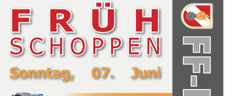 Ein Flyer für die Schoppen-Veranstaltung am 7. Juni, mit einem Feuerwehrwagen, Wort Gottesdienst und Musikern mit Instrumenten. Die Veranstaltung findet im Rusthaus Haselbach statt.