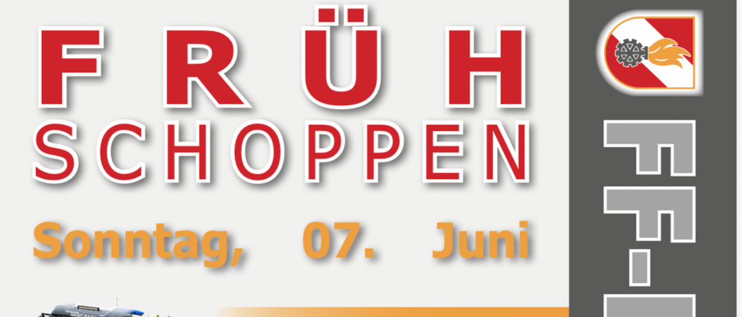 Ein Flyer für die Schoppen-Veranstaltung am 7. Juni, mit einem Feuerwehrwagen, Wort Gottesdienst und Musikern mit Instrumenten. Die Veranstaltung findet im Rusthaus Haselbach statt.