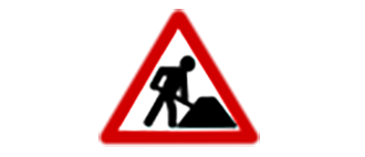 Ein rotes Warnzeichen mit dreieckiger Form. Es zeigt eine Person beim Graben und enthält ein schwarzes Dreieck auf weißem Hintergrund.