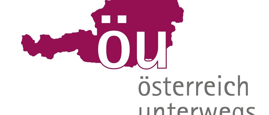 Eine violette Karte von Österreich mit 'OU' und 'osterre unterw' in weißen und grauen Schriften.