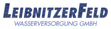 Das blau-weiße Logo für Leibnitzerfeld Wasserversorgung GmbH auf schwarzem Hintergrund.