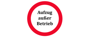 A red circle with a white border contains the text 'Zug außer Betrieb' in black font, indicating that the train is out of service.