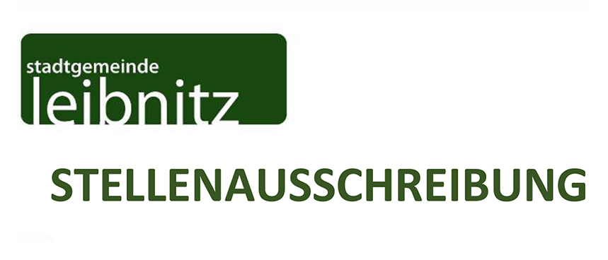 Ein grünes Banner mit weißem Text, der 'STELLENAUSSCHREIBUNG' und 'stadtgemeinde eibitnz' auf weißem Hintergrund liest.