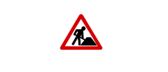 Ein rot-weißes Warnschild mit einem grabendem Mann auf schwarzem Hintergrund.