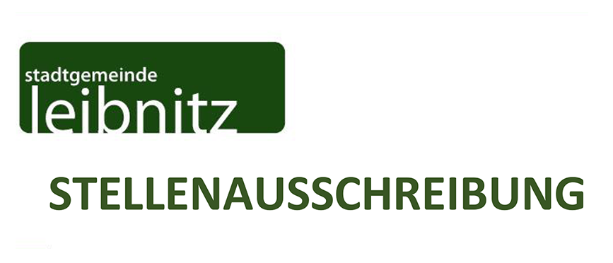 Ein grünes Rechteck mit dem Text 'stadtgemeinde eibitz' in weißer Schrift. Darunter steht in fetter schwarzer Schrift 'STELLENAUSSCHREIBUNG'.