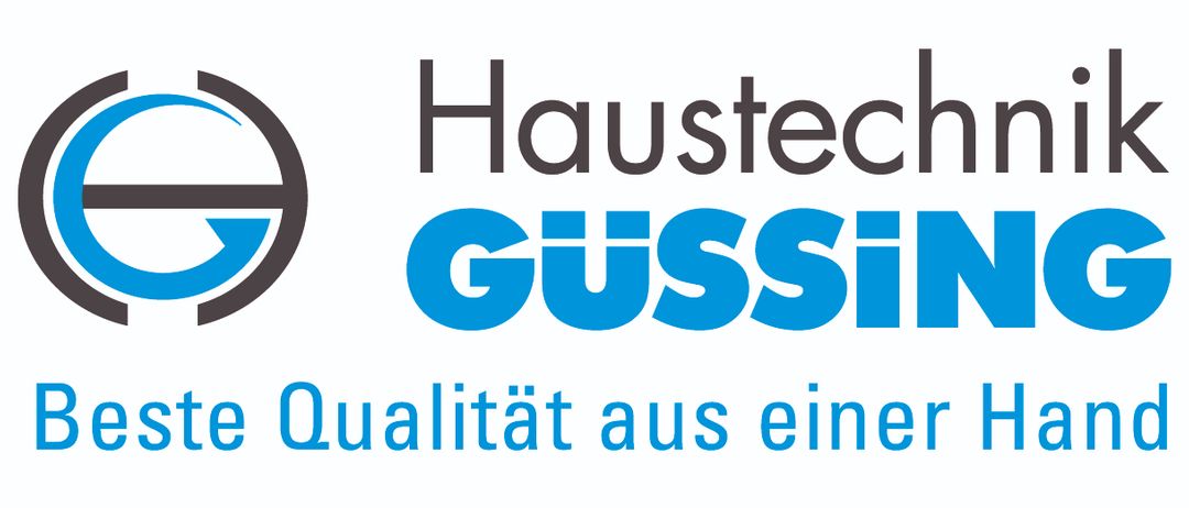 Logo für Haustech Gussin mit blau-weißem Design, Kreis und Text, der Qualität aus einer Quelle besagt.