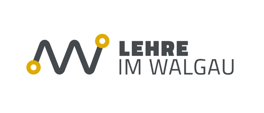 Logo für Lehre im Walgau mit einem abstrakten M und gelben Kreisen. Der Text Lehre im Walgau ist in Fettdruck.