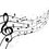 Musikum Lamingtal-Logo. Ein musikalisches Notendesign auf weißem Hintergrund mit verschiedenen Noten und Symbolen, die ein fließendes und rhythmisches Muster bilden.