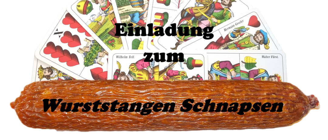 Einladung zum Wurststangen Schnapsverkostung am 14. August 2025 ab 18 Uhr bei Heurigen Steiger in Neudörfl, Hauptstrasse 16. Der Kartenpreis beträgt 5,00 Euro.