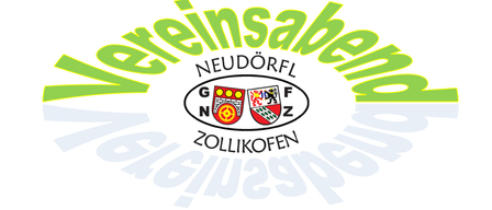 Das Vereinsabend-Logo zeigt oben 'Neudorf', 'GN Z' in einem Kreis und unten 'Zollikofen'. Der Text ist in Grün und Weiß.