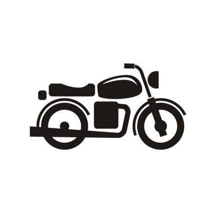 Eine einfache Schwarz-Weiß-Illustration eines Motorrads mit Sitz, Lenker und zwei Rädern.