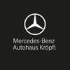 Das Mercedes-Benz Logo ist auf einem schwarzen Hintergrund prominent dargestellt. Darunter steht der Name 'Mercedes-Benz Autohaus Kropf' in weißer Schrift.