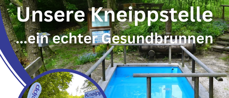 Ein Plakat für eine Kneipp-Wassereinrichtung zeigt einen Außenpool, Holzbänke und einen Plakat über Gesundheit. Die Veranstaltung wird vom Kneipp Aktiv-Club ausgerichtet und heißt Besucher zu einem gesunden Lebensstil willkommen. Datum: 29. Juli 2025, um 16:30 Uhr.