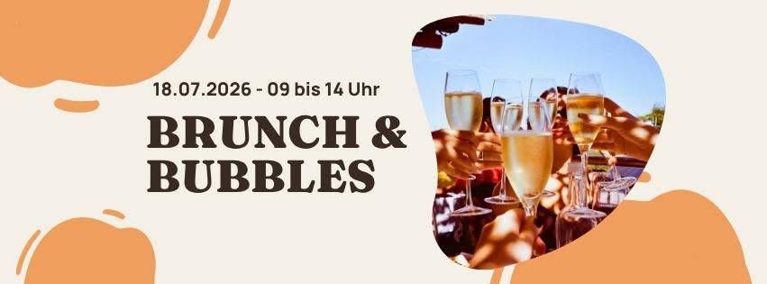 Brunch und Bubbles Veranstaltung am 18.07.2026 von 9 bis 14 Uhr, mit Personen, die mit Sektgläsern anstoßen.