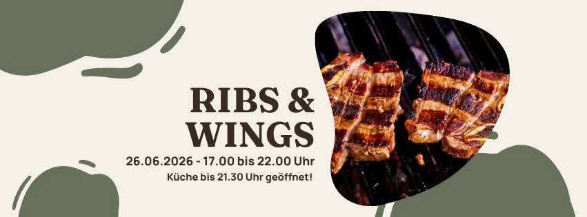 Grillparty am 26.06.2026 von 17:00 bis 22:00 Uhr. Küche bis 21:30 Uhr geöffnet! Rippchen und Hähnchenflügel auf dem Grill.
