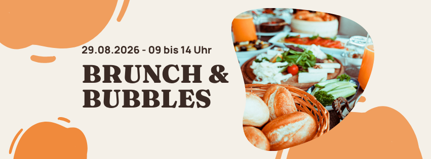 Ein Plakat für ein Brunch-Event am 29. August 2026 von 9 bis 14 Uhr, mit verschiedenen Speisen auf einem Tisch.