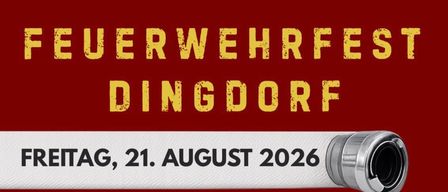 A poster advertising a celebration event in Dingdorf on August 21, 2026, featuring a field mass at 10:00 AM and a festival at 7:00 PM. Entry is free until 9 PM.