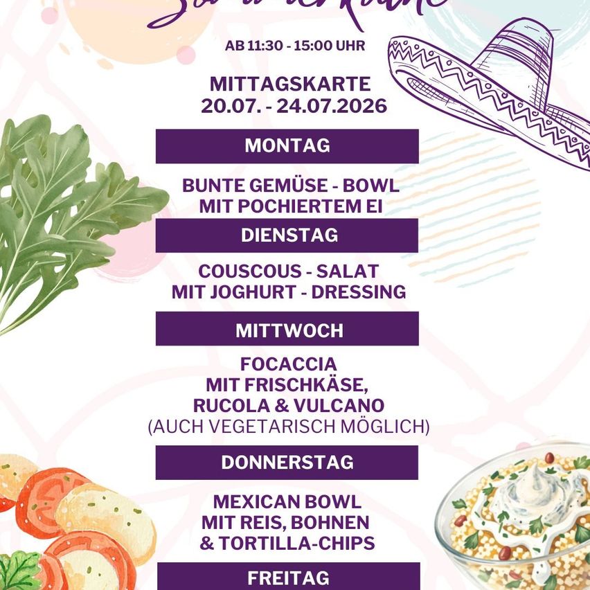 Wöchentlich wechselnder Menüplan Sommerküche
