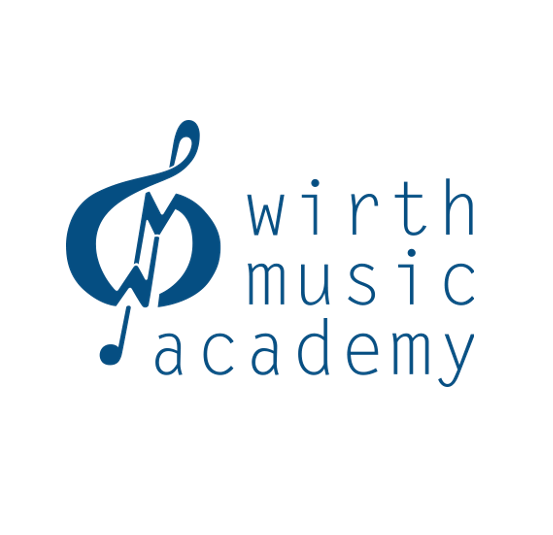 Das Logo der Wirth Music Academy zeigt ein blaues Musiknoten-Symbol mit dem Text Wirth Music Academy in Blau auf weißem Hintergrund.