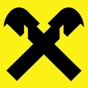 Ein gelber Hintergrund mit einem großen schwarzen X-Symbol, gebildet durch zwei sich kreuzende Linien mit abgerundeten Enden.