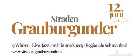 An advertisement for Straden Grauburgunde, featuring a website address and an event with live jazz at Himmelsberg.