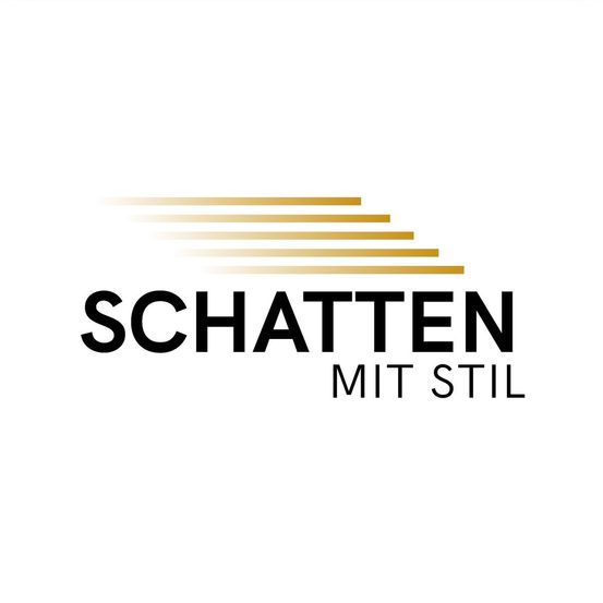 Das Logo für Schatten mit Stil ist zu sehen. Es zeigt eine Kombination aus goldenen und schwarzen Streifen und den Worten Schatten mit Stil in Fettschrift.